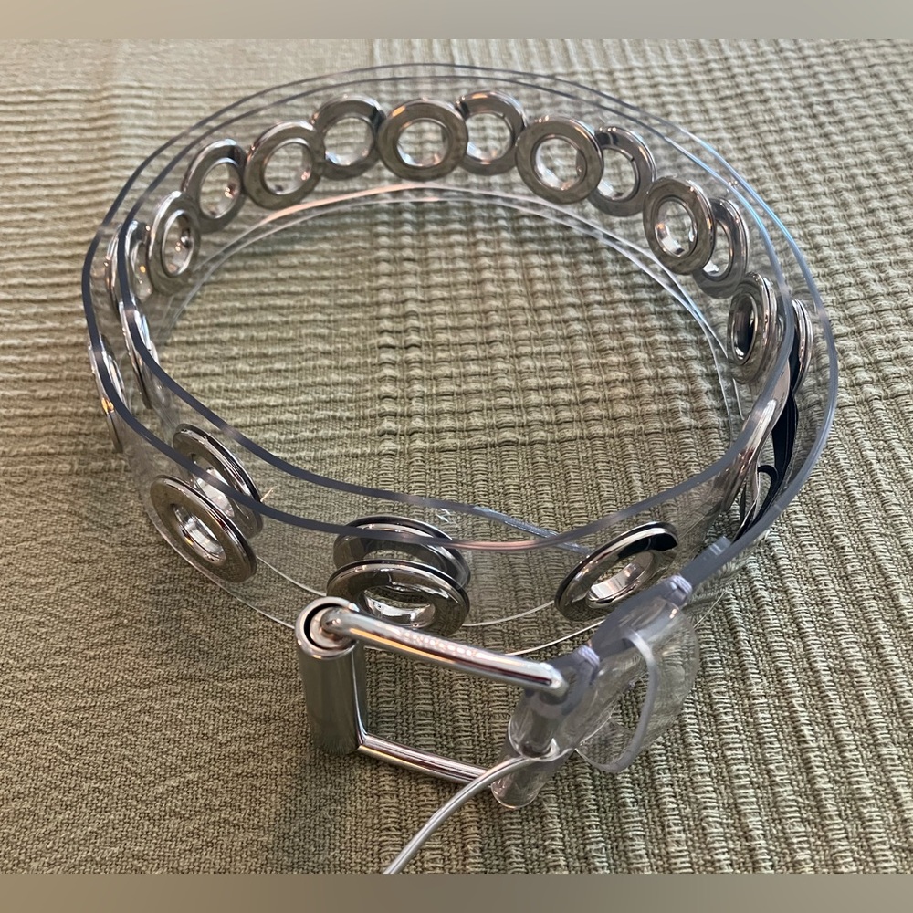 All Saints NWT Clear Plastic Grommet Belt with Silver Buckle